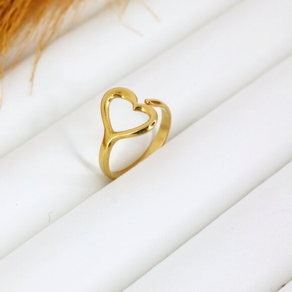 Minimalist Stainless Steel Adjustable Ring with Open Heart Design - Picture 1 of 2